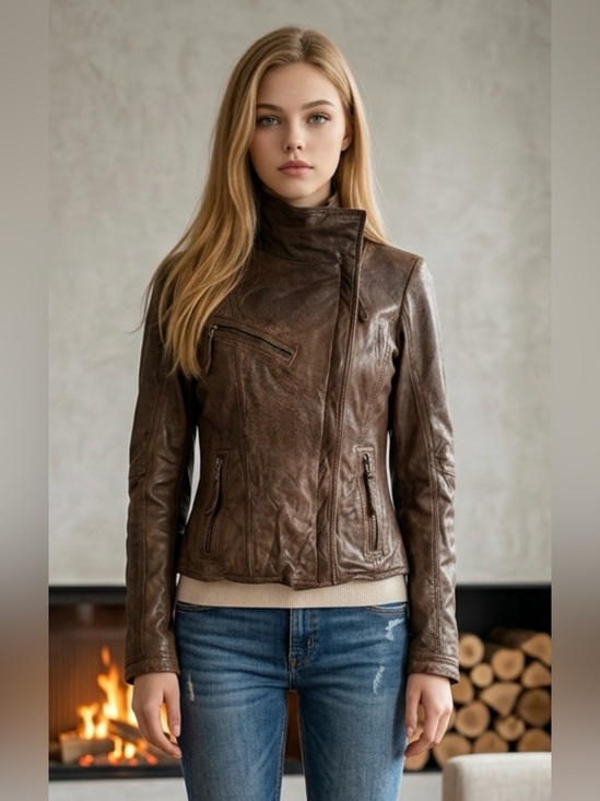 Danier Jackets & Blazers - Danier Brown Asymmetrical Leather Moto Jacket